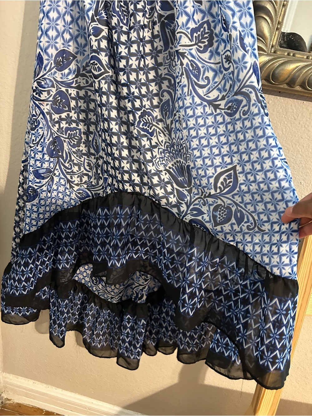 Nine West Blue & White Patterned High-Low Ruffle Dress - Picture 4 of 8